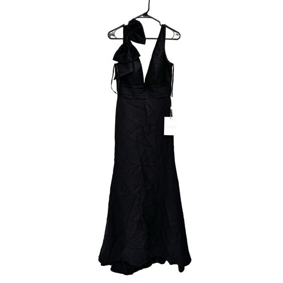 Mac Duggal 49454 Black Sleeveless V-Neck Bow Shoulder Mermaid Gown Size 4 New - Picture 3 of 7